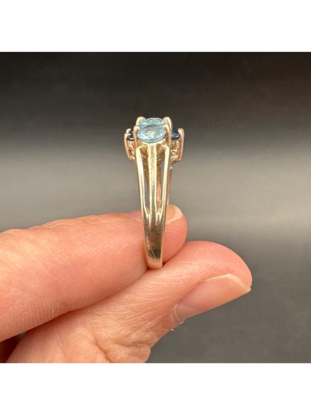 Vintage Sterling Silver Blue Topaz Sapphire Ring 3 Rows Double Split Band Size 6 - Picture 4 of 11